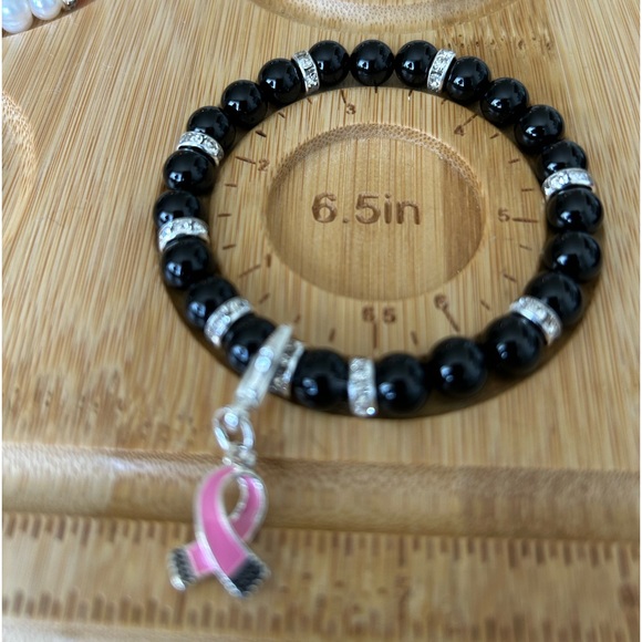 Bracelet natural Black Onyx Pink Ribbon - Picture 1 of 2